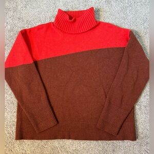 Anthropologie Size L Red and Brown Color Block Turtleneck Sweater